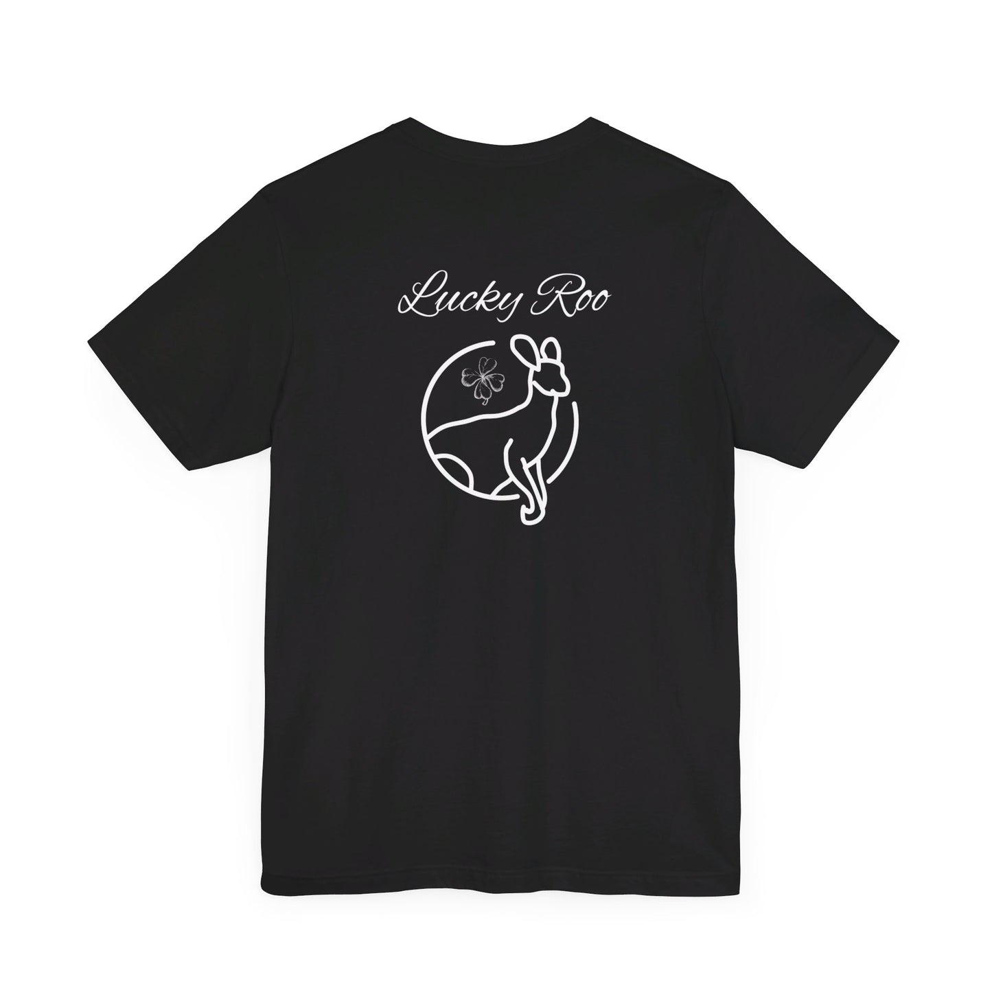 Lucky Kangaroo | 4 Leaf Clover| Shamrock | Fun | Design On Back | Men and Women's | Unisex Jersey Short Sleeve Tee
