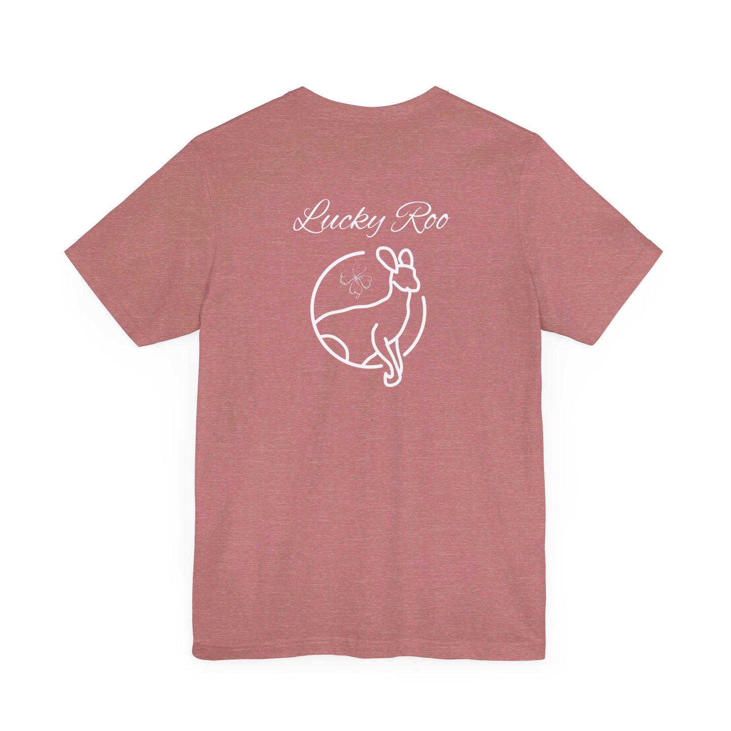 Lucky Kangaroo | 4 Leaf Clover| Shamrock | Fun | Design On Back | Men and Women's | Unisex Jersey Short Sleeve Tee