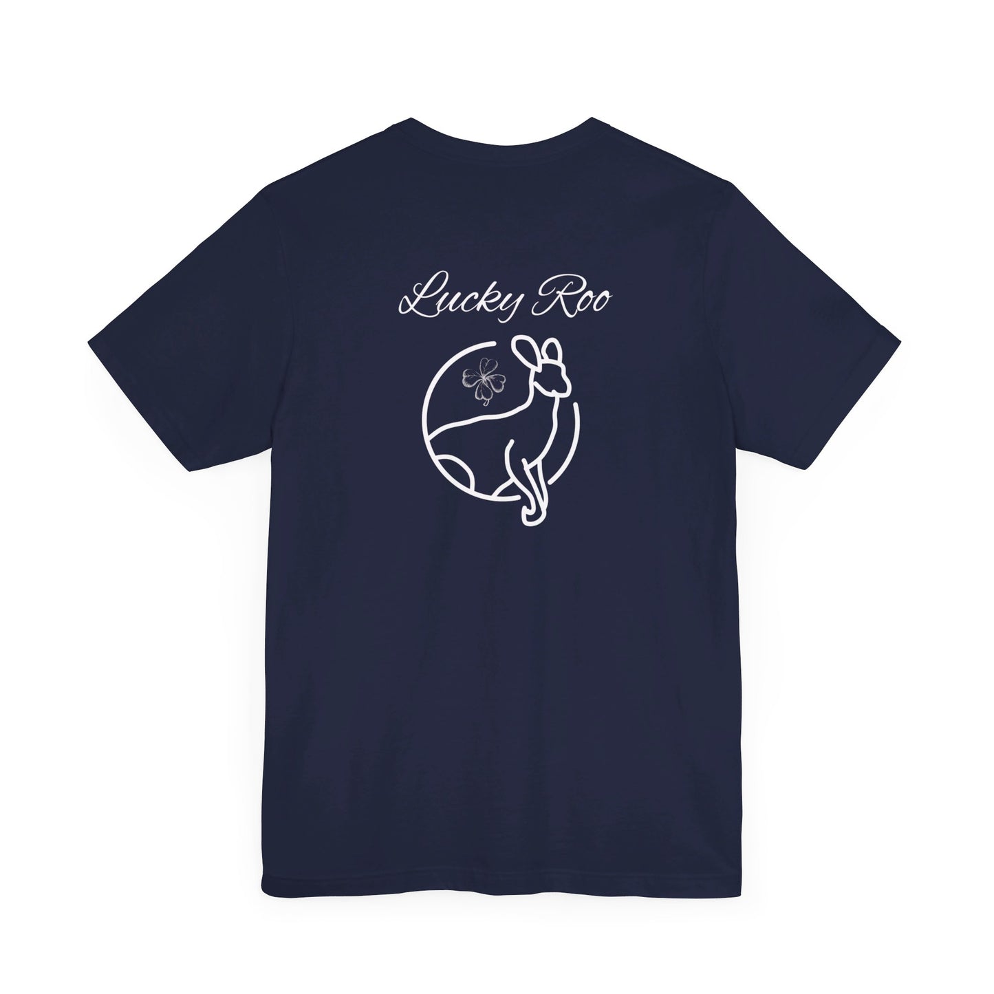 Lucky Kangaroo | 4 Leaf Clover| Shamrock | Fun | Design On Back | Men and Women's | Unisex Jersey Short Sleeve Tee