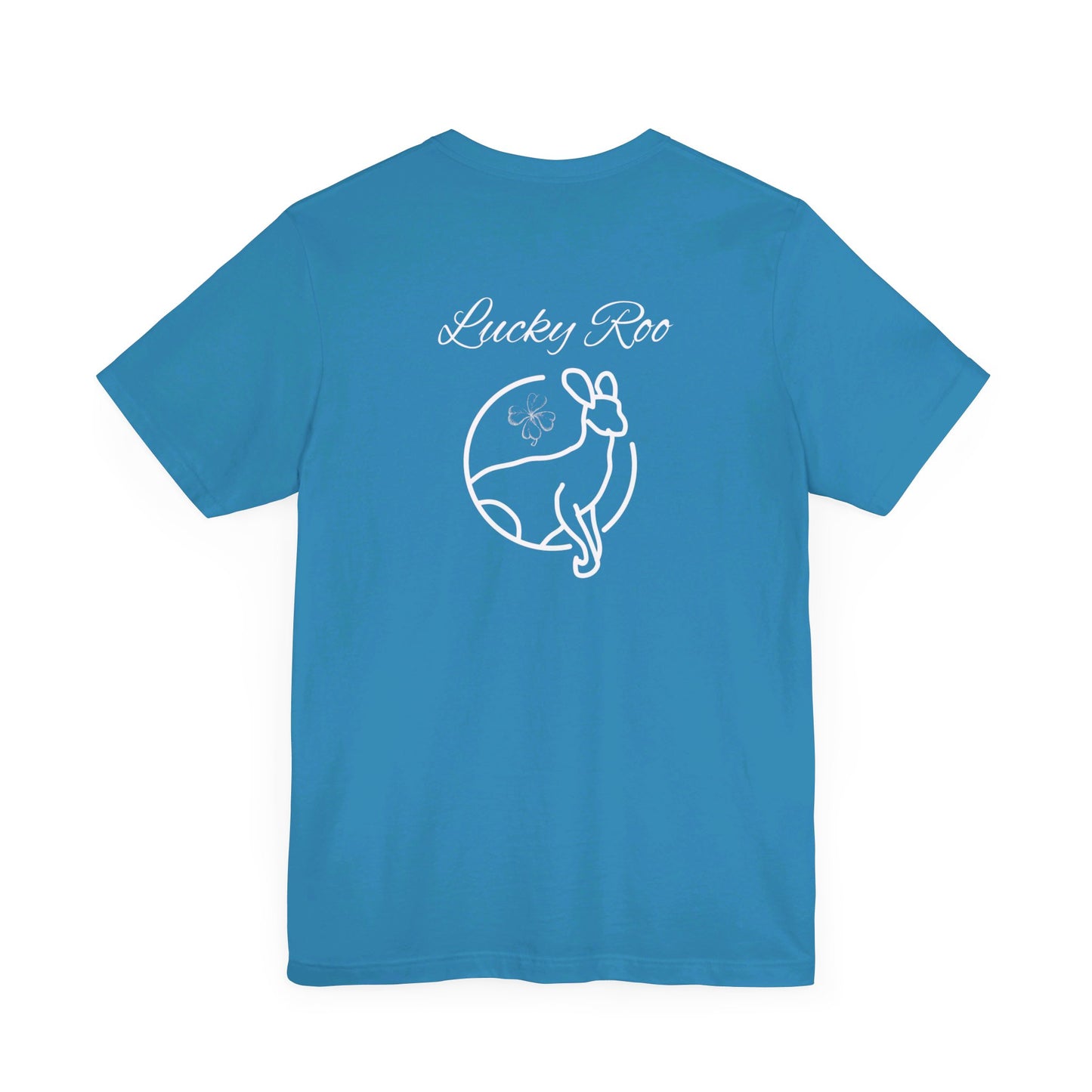 Lucky Kangaroo | 4 Leaf Clover| Shamrock | Fun | Design On Back | Men and Women's | Unisex Jersey Short Sleeve Tee