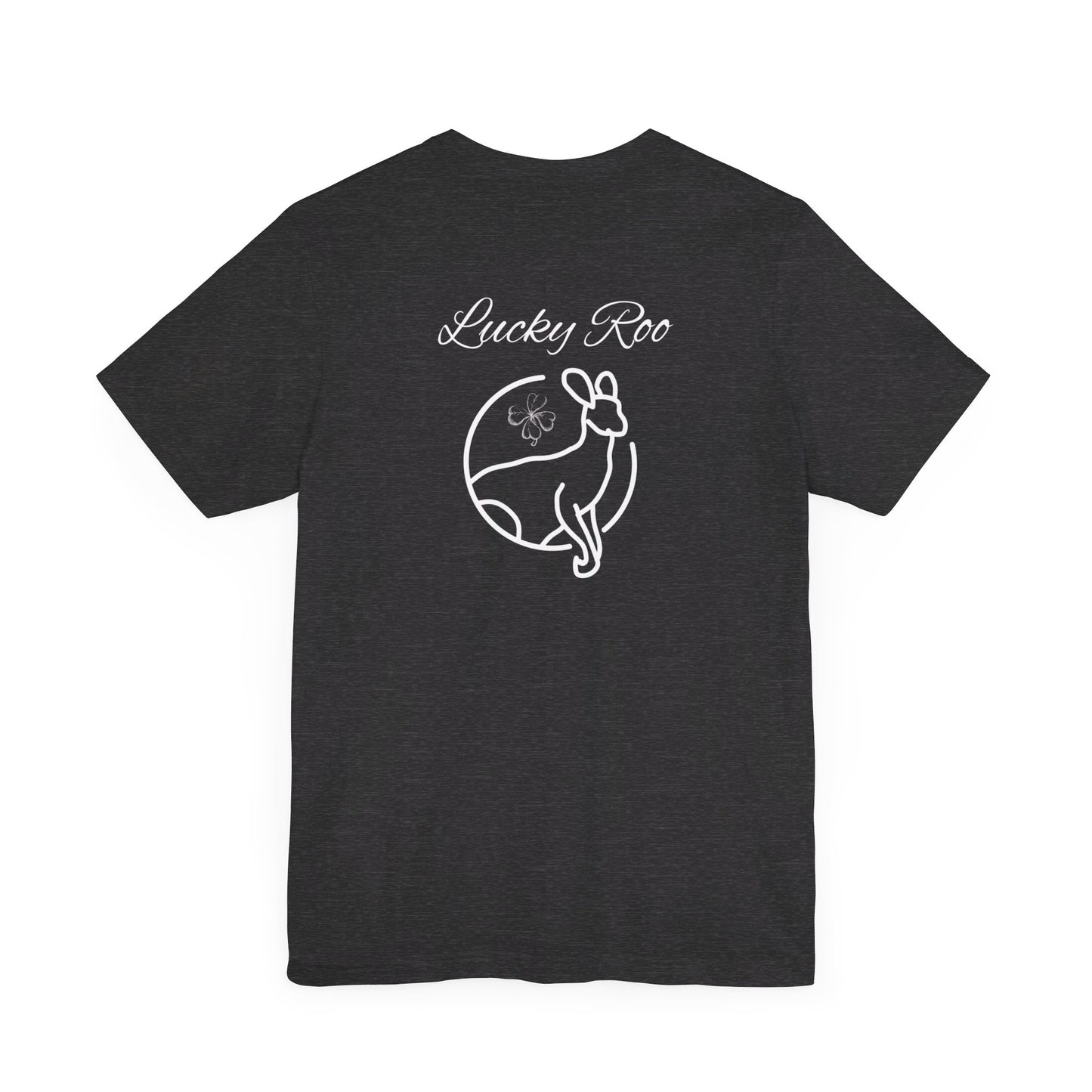 Lucky Kangaroo | 4 Leaf Clover| Shamrock | Fun | Design On Back | Men and Women's | Unisex Jersey Short Sleeve Tee
