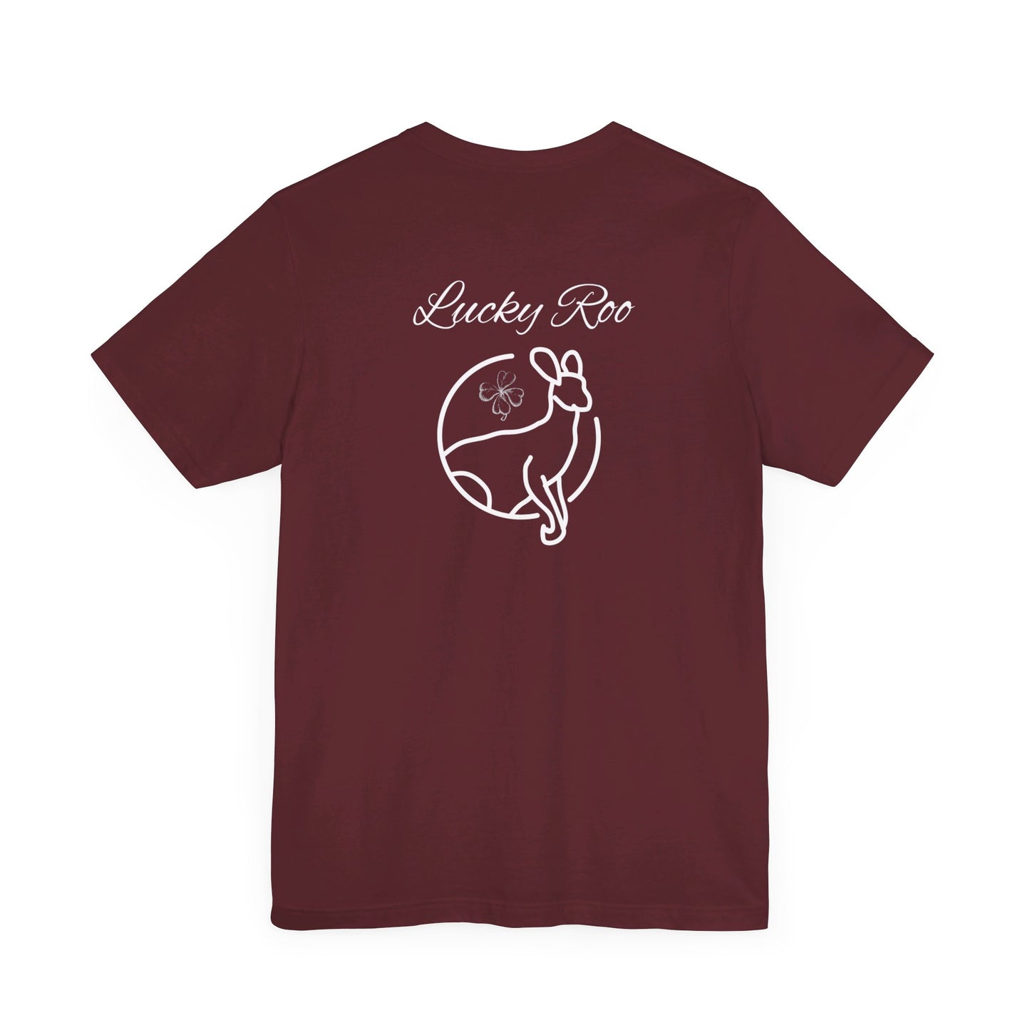 Lucky Kangaroo | 4 Leaf Clover| Shamrock | Fun | Design On Back | Men and Women's | Unisex Jersey Short Sleeve Tee