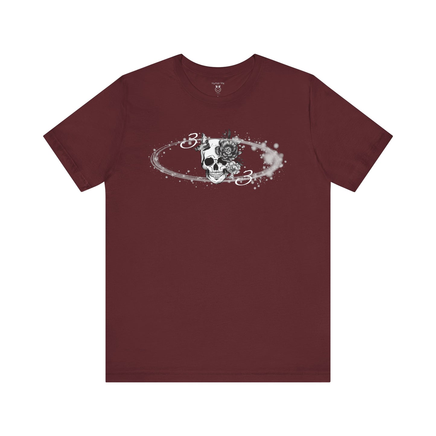 Circle Of Life | 33 | 3 | Skull | Butterfly | Flowers | Stars | Numerology | Spiritual | Men's Women's Unisex Jersey Short Sleeve Cotton Tee