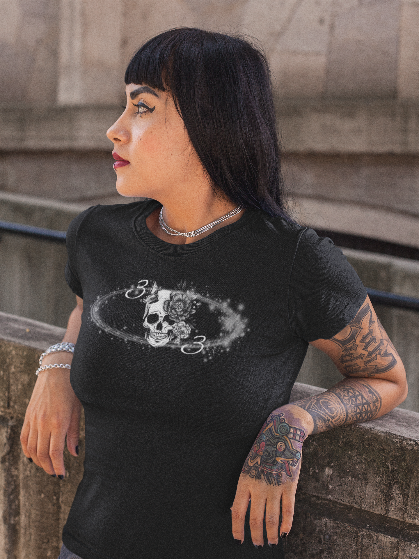 Circle Of Life | 33 | 3 | Skull | Butterfly | Flowers | Stars | Numerology | Spiritual | Men's Women's Unisex Jersey Short Sleeve Cotton Tee